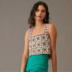 NEW Anthropologie Crochet Crop Tank Top Flower Print